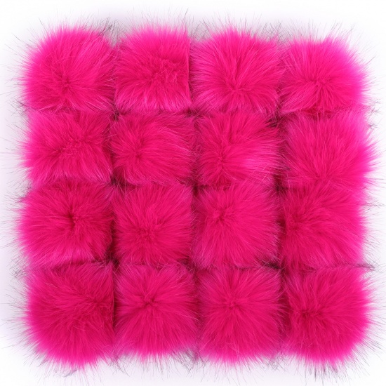 Picture of Artificial Fiber Verdeckter Knopf Pom Pom Balls With Snap Button Fuchsia Ball Faux Fox Fur 8cm Dia., 6 PCs