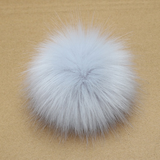 Picture of Artificial Fiber Verdeckter Knopf Pom Pom Balls With Snap Button Light Lake Blue Ball Faux Fox Fur 8cm Dia., 6 PCs