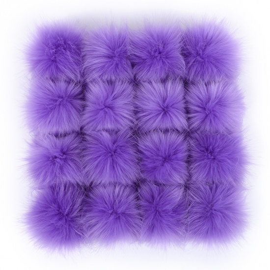 Picture of Artificial Fiber Verdeckter Knopf Pom Pom Balls With Snap Button Violet Ball Faux Fox Fur 8cm Dia., 6 PCs