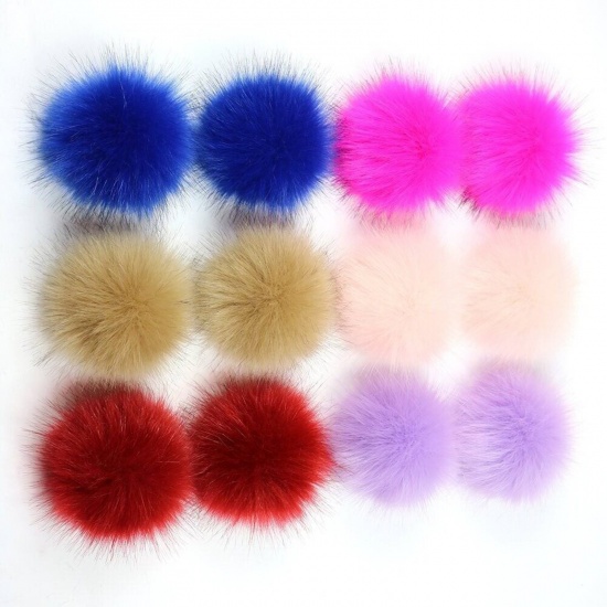 Picture of Artificial Fiber Gummiband Gummiband Pom Pom Balls With Rubber Band Mixed Color Ball Faux Fox Fur 10cm Dia., 1 Packet ( 12PCs/Packet)