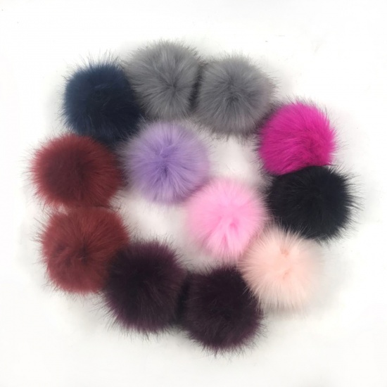 Picture of Artificial Fiber Gummiband Gummiband Pom Pom Balls With Rubber Band Mixed Color Ball Faux Fox Fur 10cm Dia., 1 Packet ( 12PCs/Packet)