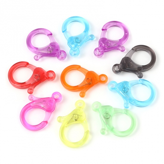 Picture of Plastic Lobster Clasp Findings At Random Color Transparent 30mm x 21mm, 30 PCs