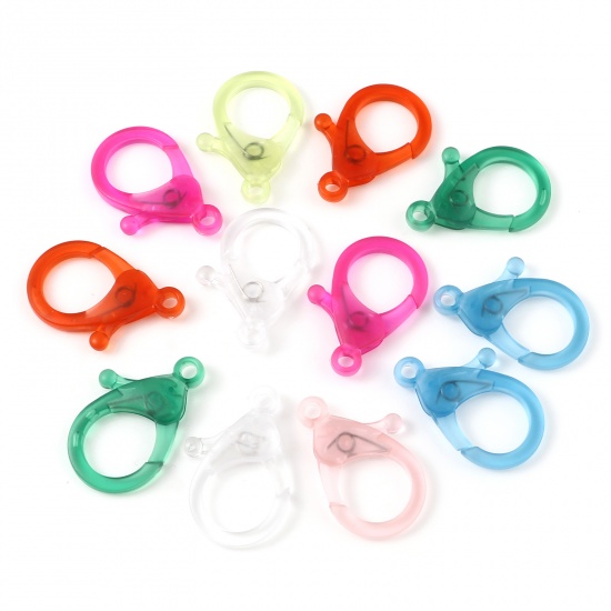 Picture of Plastic Lobster Clasp Findings At Random Color Transparent 35mm x 23mm, 30 PCs