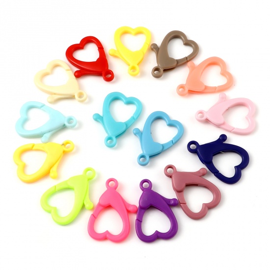 Picture of Plastic Lobster Clasp Findings Heart At Random Color 29mm x 21mm, 30 PCs