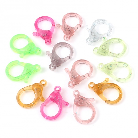 Picture of Plastic Lobster Clasp Findings At Random Color Glitter 25mm x 18mm, 30 PCs