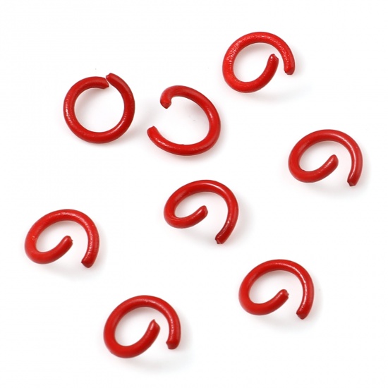 Picture of 1.2mm Iron Based Alloy Open Jump Rings Findings Round Red Painted 8mm Dia, 200 PCs