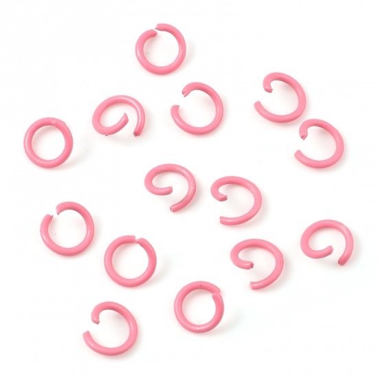 Picture of 1.2mm Iron Based Alloy Open Jump Rings Findings Round Pink Painted 8mm Dia, 200 PCs