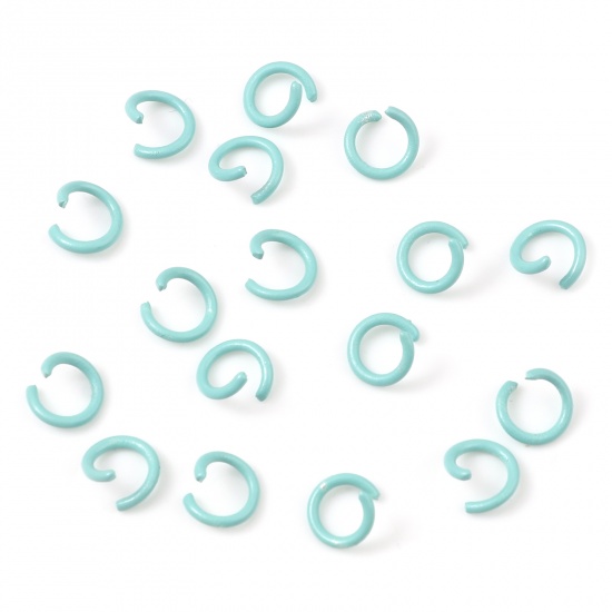 Picture of 1.2mm Iron Based Alloy Open Jump Rings Findings Round Cyan Painted 8mm Dia, 200 PCs