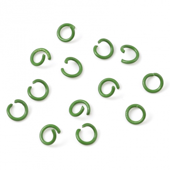Picture of 1.2mm Iron Based Alloy Open Jump Rings Findings Round Green Painted 8mm Dia, 200 PCs