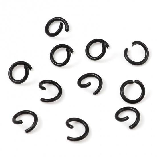 Picture of 1.2mm Iron Based Alloy Open Jump Rings Findings Round Black Painted 8mm Dia, 200 PCs