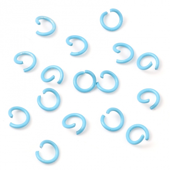 Picture of 1.2mm Iron Based Alloy Open Jump Rings Findings Round Blue Painted 8mm Dia, 200 PCs