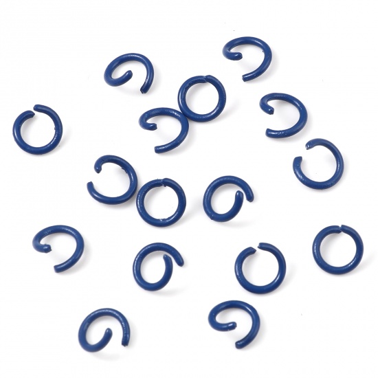 Picture of 1.2mm Iron Based Alloy Open Jump Rings Findings Round Dark Blue Painted 8mm Dia, 200 PCs