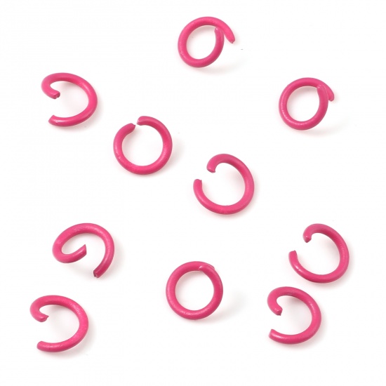 Picture of 1.2mm Iron Based Alloy Open Jump Rings Findings Round Fuchsia Painted 8mm Dia, 200 PCs