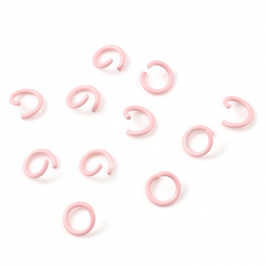 Picture of 1.2mm Iron Based Alloy Open Jump Rings Findings Round Light Pink Painted 8mm Dia, 200 PCs