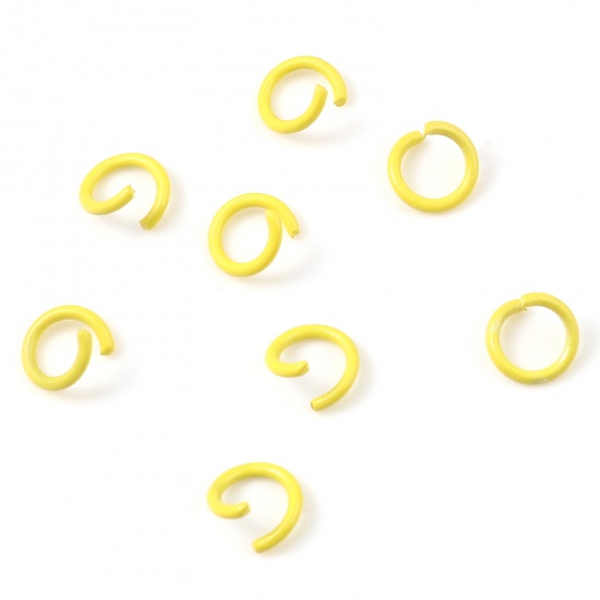 Picture of 1.2mm Iron Based Alloy Open Jump Rings Findings Round Yellow Painted 8mm Dia, 200 PCs