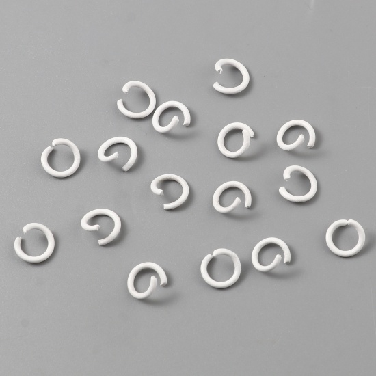 Picture of 1.2mm Iron Based Alloy Open Jump Rings Findings Round White Painted 8mm Dia, 200 PCs