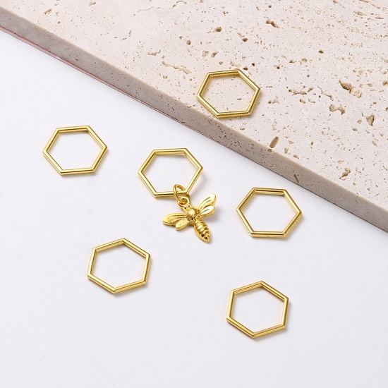 Picture of (doreenbox)Zinc Based Alloy Knitting Stitch Markers Hexagon Gold Plated Bee 34mm x 15mm, 1 Set ( 6 PCs/Set)