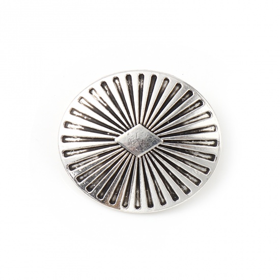 Picture of Zinc Based Alloy Metal Sewing Buttons Oval Antique Silver Color Carved Pattern Carved 25mm x 22mm, 30 PCs