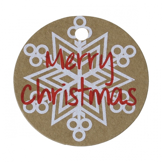 Immagine di Carta Tag Etichetta Tondo Colore del Caffè Fiocco di Neve " Merry Christmas " 5cm Dia. 1 Set (Circa 50Pz/Pacchetto)