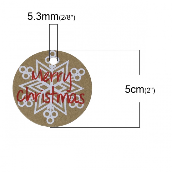 Immagine di Carta Tag Etichetta Tondo Colore del Caffè Fiocco di Neve " Merry Christmas " 5cm Dia. 1 Set (Circa 50Pz/Pacchetto)