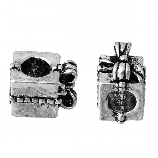 Immagine di Lega di Zinco Stile EuropeoFascino Perline Contenitore di Regalo di Natale Cravatta a Farfalla Scolpito Circa Argento Antico Circa 11mm x 8mm, Foro: Circa 4.6mm, 10 Pz