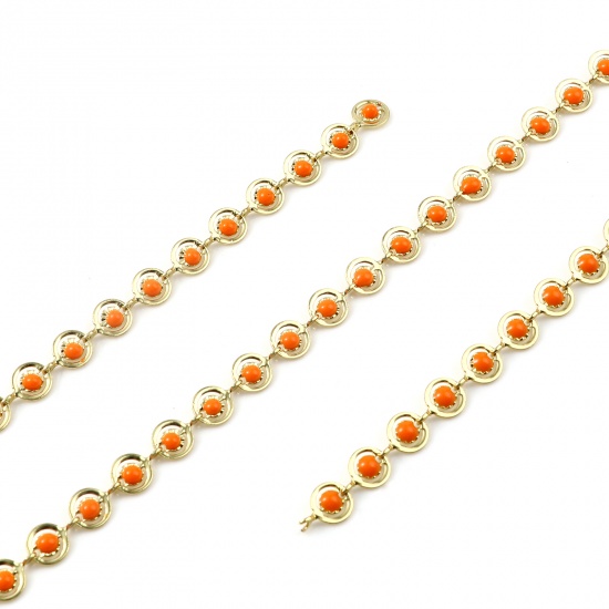 Picture of Brass Chain Findings Enamel Round Gold Plated Orange 9x6mm, 1 M                                                                                                                                                                                               