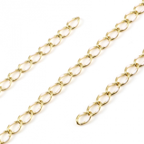 Picture of Brass Chain Findings Enamel Link Curb Chain Findings Oval Gold Plated White 11x7mm, 1 M                                                                                                                                                                       