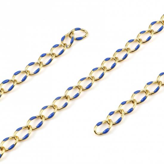 Picture of Brass Chain Findings Enamel Link Curb Chain Findings Oval Gold Plated Dark Blue 11x7mm, 1 M                                                                                                                                                                   