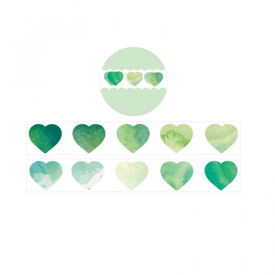 Picture of Green - 2# Japanese Paper Washi Tape Heart DIY Scrapbook Stickers 1.8x1.8cm, 1 Roll