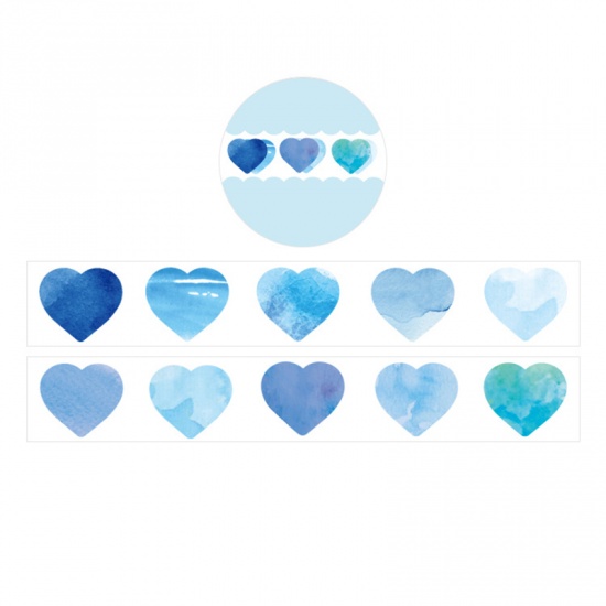 Picture of Blue - 3# Japanese Paper Washi Tape Heart DIY Scrapbook Stickers 1.8x1.8cm, 1 Roll