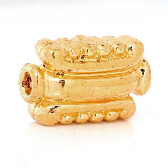 Immagine di Ottone Perline per la Creazione di Gioielli con Ciondoli Fai-da-te Colore Oro 18K Rettangolo Striscia 11mm x 7mm, Foro:Circa 1.7mm, 5 Pz