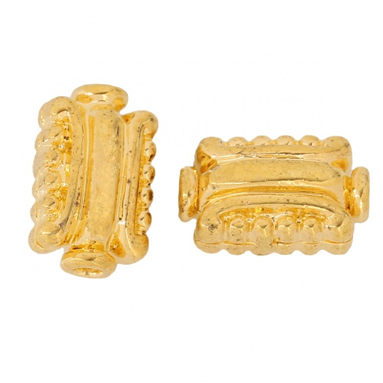 Immagine di Ottone Perline per la Creazione di Gioielli con Ciondoli Fai-da-te Colore Oro 18K Rettangolo Striscia 11mm x 7mm, Foro:Circa 1.7mm, 5 Pz