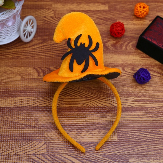 Immagine di Plastica & Velluto Fascia per Capelli Cappello Arancione Halloween Ragno Disegno 23cm x 11.5cm, 1 Pz