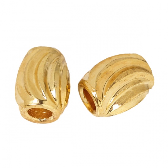 Picture of Brass Spacer Beads Barrel Gold Plated Stripe Carved About 4mm( 1/8") x 3mm( 1/8"), Hole:Approx 1.2mm, 50 PCs                                                                                                                                                  