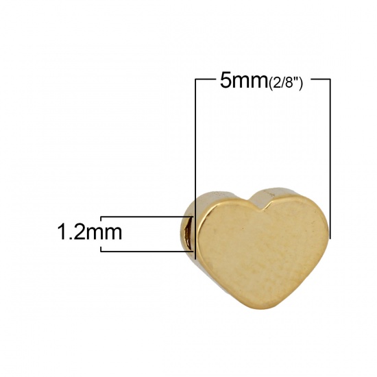 Изображение Латунь Бусины Сердце Позолоченный Позолоченный Примерно 5мм x 4мм, Отверстие: Примерно 1.2мм, 20 ШТ                                                                                                                                                           