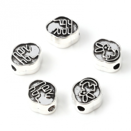 Picture of Zinc Based Alloy Spacer Beads Rhombus Antique Silver Color Rabbit About 10mm x 9mm, Hole: Approx 2.1mm, 50 PCs