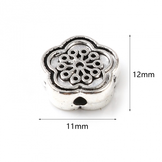 Picture of Zinc Based Alloy Spacer Beads Flower Antique Silver Color About 12mm x 11mm, Hole: Approx 1.9mm, 50 PCs