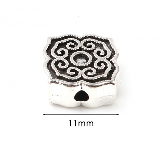 Picture of Zinc Based Alloy Spacer Beads Flower Antique Silver Color About 11mm x 11mm, Hole: Approx 2mm, 30 PCs