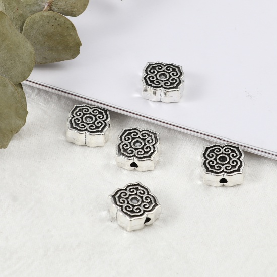 Picture of Zinc Based Alloy Spacer Beads Flower Antique Silver Color About 11mm x 11mm, Hole: Approx 2mm, 30 PCs