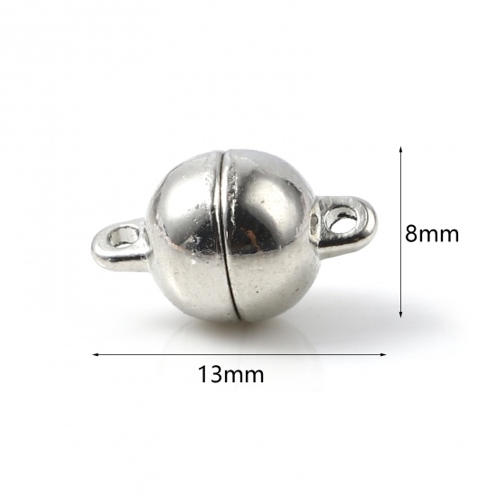 Picture of Zinc Based Alloy & Magnetic Hematite Neodymium Magnets Round Silver Tone Magnetic 13mm x 8mm, 10 Sets