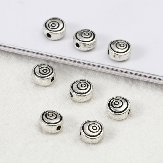 Picture of Zinc Based Alloy Spacer Beads Flat Round Antique Silver Color Swirl About 6mm Dia., Hole: Approx 1.2mm, 200 PCs