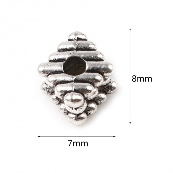 Picture of Zinc Based Alloy Spacer Beads Rhombus Antique Silver Color Dot About 8mm x 7mm, Hole: Approx 2mm, 100 PCs