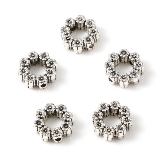 Picture of Zinc Based Alloy Spacer Beads Flower Antique Silver Color About 10mm x 10mm, Hole: Approx 1.3mm, 50 PCs
