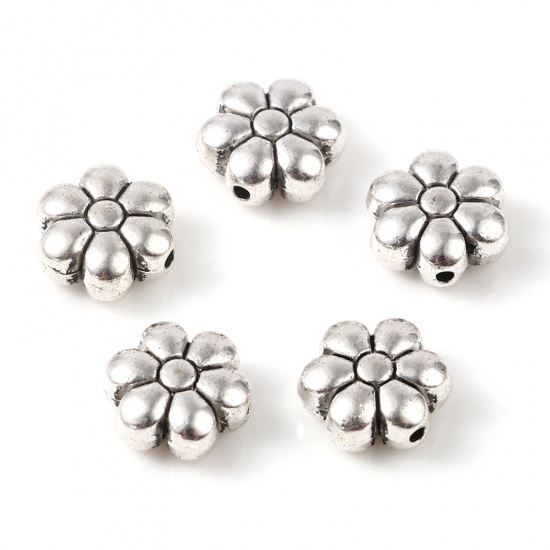 Picture of Zinc Based Alloy Spacer Beads Flower Antique Silver Color About 10mm x 9mm, Hole: Approx 1.1mm, 50 PCs