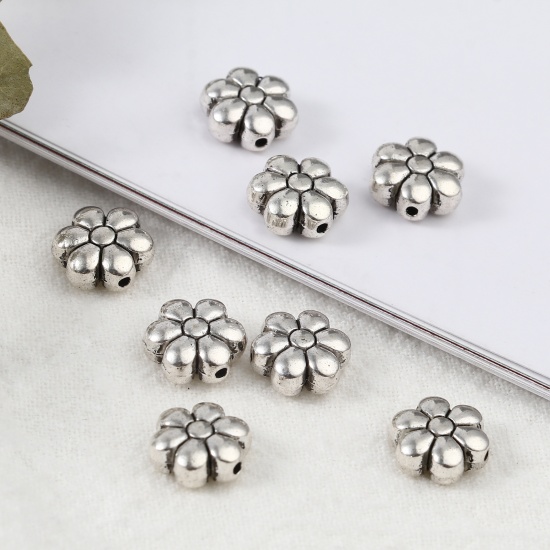 Picture of Zinc Based Alloy Spacer Beads Flower Antique Silver Color About 10mm x 9mm, Hole: Approx 1.1mm, 50 PCs