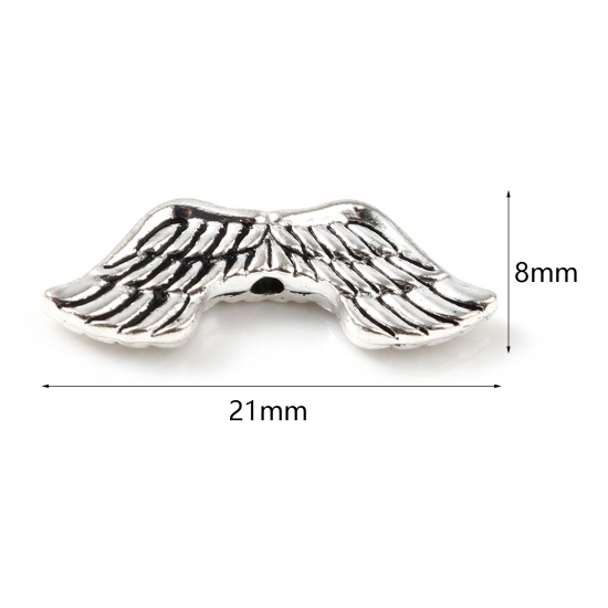 Picture of Zinc Based Alloy Spacer Beads Wing Antique Silver Color About 21mm x 8mm, Hole: Approx 1.3mm, 100 PCs