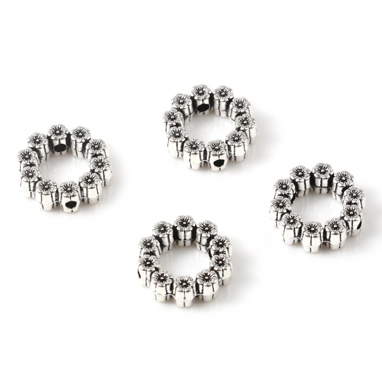 Picture of Zinc Based Alloy Spacer Beads Flower Antique Silver Color About 12mm x 12mm, Hole: Approx 1.2mm, 50 PCs