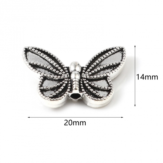 Picture of Zinc Based Alloy Insect Spacer Beads Butterfly Animal Antique Silver Color About 20mm x 14mm, Hole: Approx 1.7mm, 50 PCs