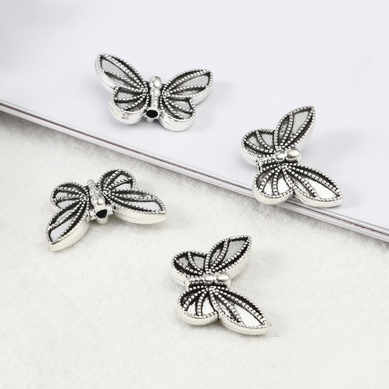 Immagine di Lega di Zinco Insetto Perline Farfalla Argento Antico Circa 20mm x 14mm, Foro:Circa 1.7mm, 50 Pz