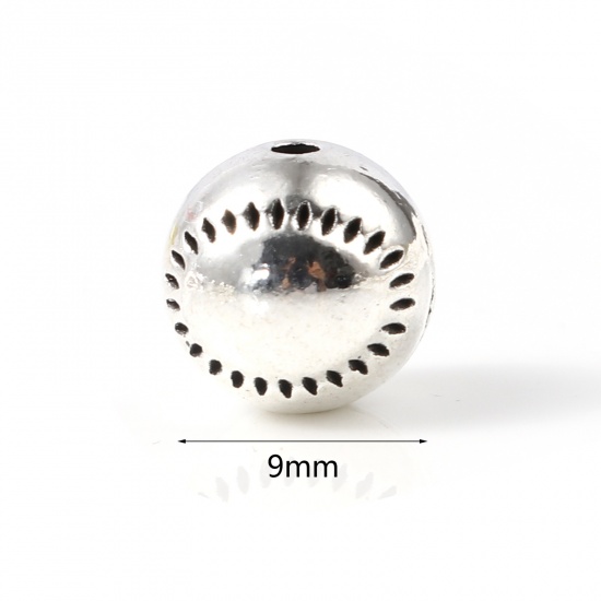 Picture of Zinc Based Alloy Spacer Beads Baseball Antique Silver Color About 9mm Dia., Hole: Approx 1.6mm, 30 PCs